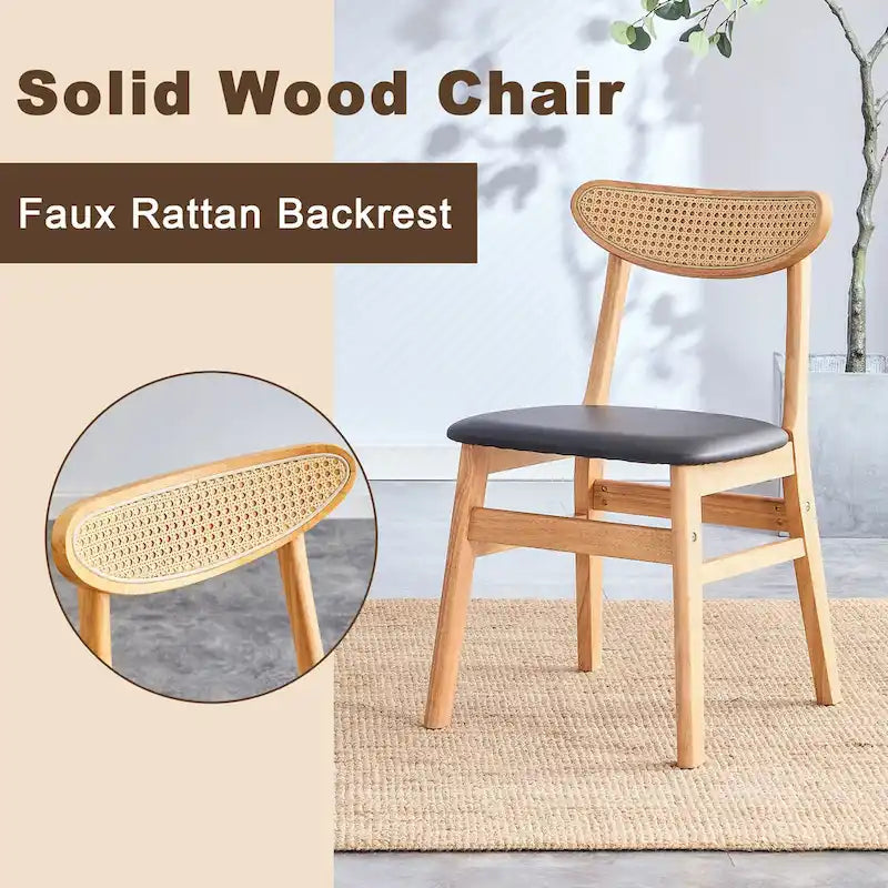 Lot de 2 chaises de salle à manger en bois avec petit dossier courbé et coussin en PU