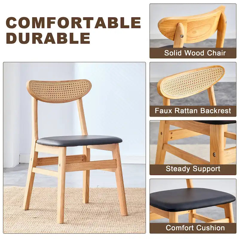 Lot de 2 chaises de salle à manger en bois avec petit dossier courbé et coussin en PU