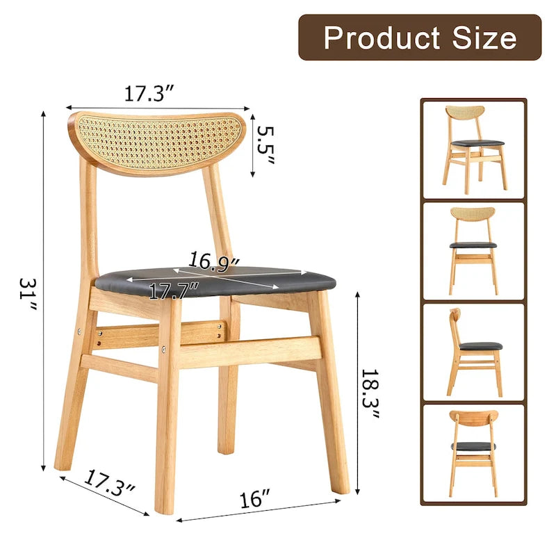 Lot de 2 chaises de salle à manger en bois avec petit dossier courbé et coussin en PU