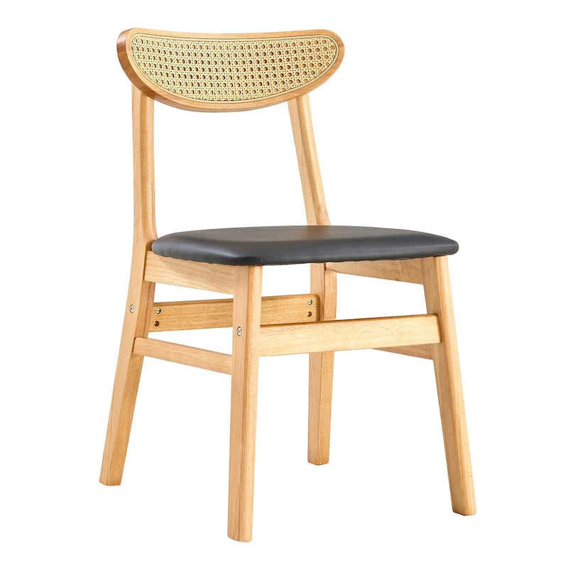 Lot de 2 chaises de salle à manger en bois avec petit dossier courbé et coussin en PU