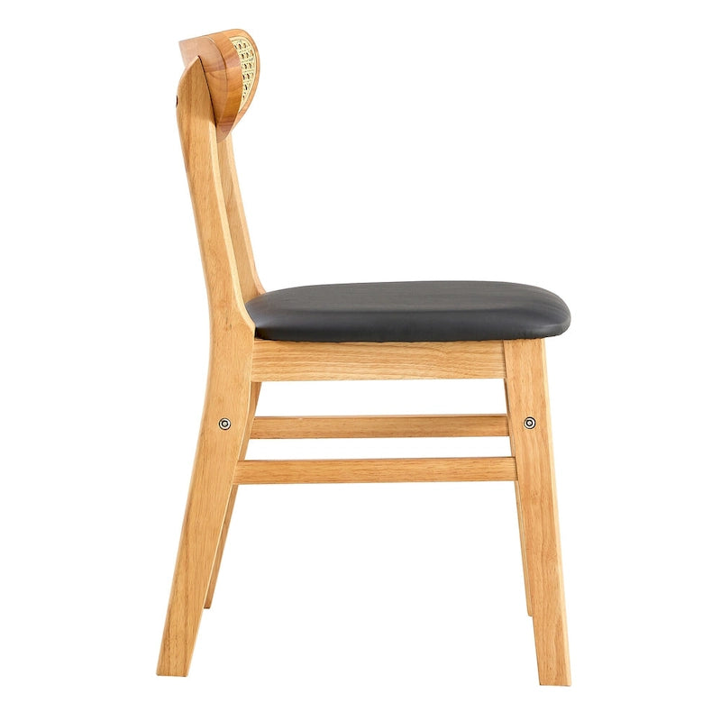 Lot de 2 chaises de salle à manger en bois avec petit dossier courbé et coussin en PU