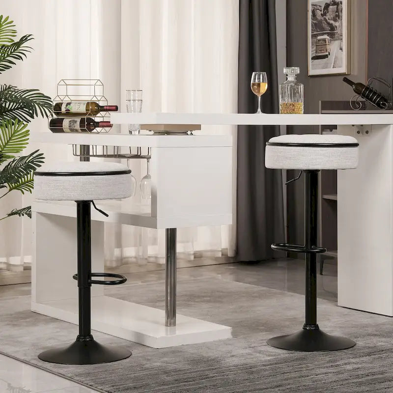 Tabouret de bar moderne en PU pivotant et réglable en hauteur avec rangement, lot de 2